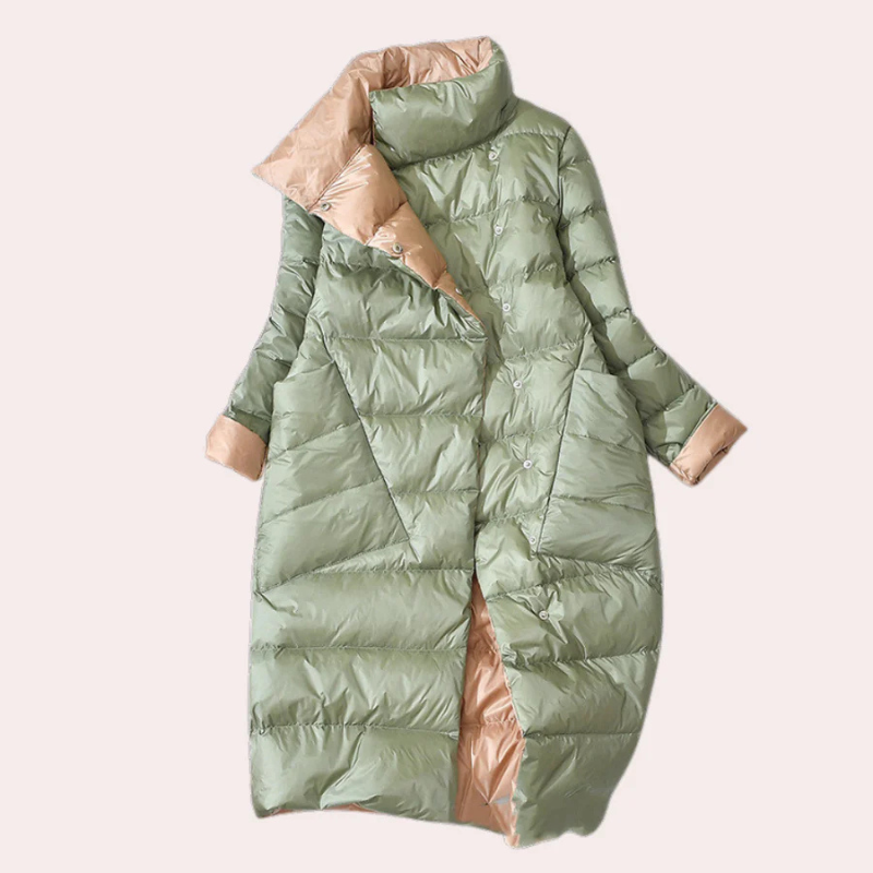 Manteau Doudoune Femme Longue Bicolore Oversize, Isolation Légère, Col Montant, Style Moderne-54885-58562550497610