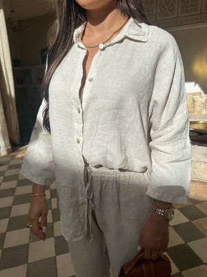 Ensemble Deux Pièces Femme – Chemise Boutonnée & Pantalon Ample Lin, Coupe Décontractée, Plusieurs Couleurs-82126-a15c7c41-1828-43c7-ac0d-8868597baea5