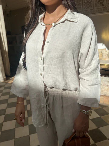 Ensemble Deux Pièces Femme – Chemise Boutonnée & Pantalon Ample Lin, Coupe Décontractée, Plusieurs Couleurs-82126-a15c7c41-1828-43c7-ac0d-8868597baea5