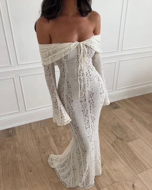 Robe Femme Épaule Dénudée Manches Longues Dentelle Unique Élégante-83555-a2e6c64d-df68-49a0-bee1-e422586e664f