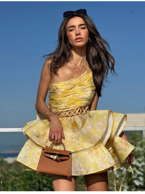 Robe Femme Fleurie Asymétrique Épaule Unique Jupe Volantée-83680-a57d4436-2264-4205-9645-ae1107f0ca76