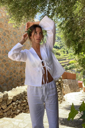 Femme Ensemble Deux Pièces Lin – Haut Manches Longues Noué Short Taille Élastique Décontracté-83296-a8cba507-ac90-445f-9ac0-6c97ae2b8dfd