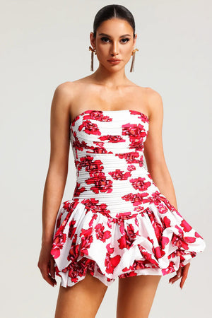 Robe Femme Sans Bretelles – Imprimé Floral, Jupe à Volants, Bustier Structuré, Élégante-83685-b1aee80b-a632-486d-854e-b78ef0a62cf9