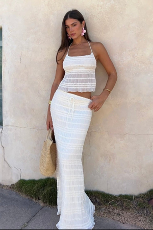 Ensemble Deux Pièces Femme – Haut Licou Texturé & Jupe Midi, Taille Cordon, Plusieurs Couleurs-83709-b52aeb6e-d2f7-4fbf-a20a-c22d34d3108f