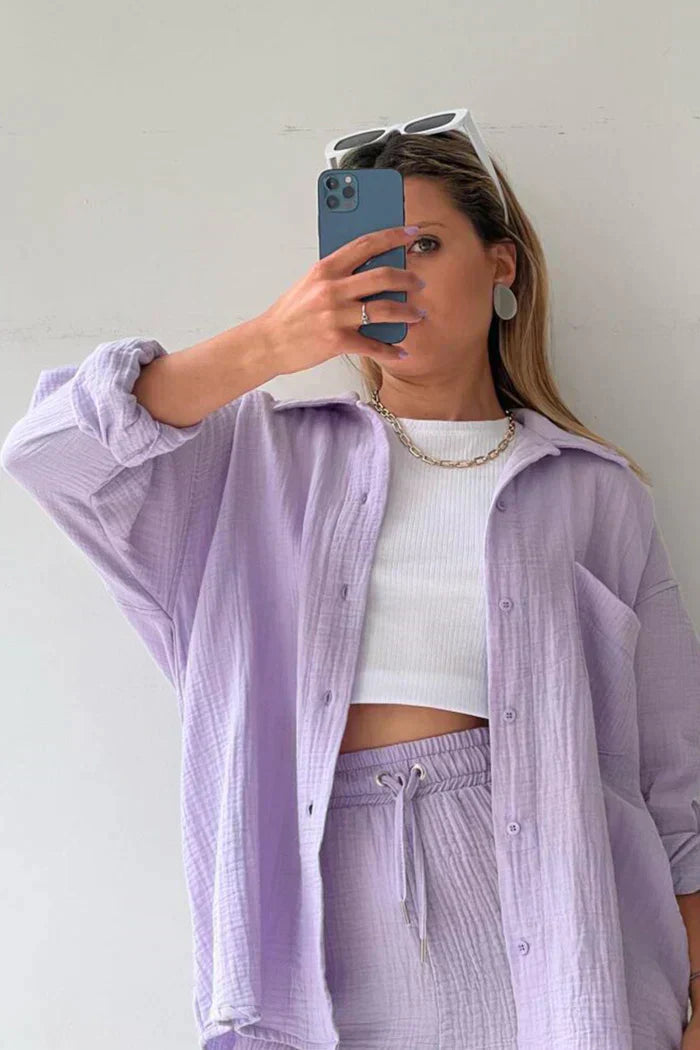 Ensemble Coordonné Détente - Chemise, Débardeur & Short Confortable-Shorts Sets-Marais Paris-Lilas-S-Marais Paris