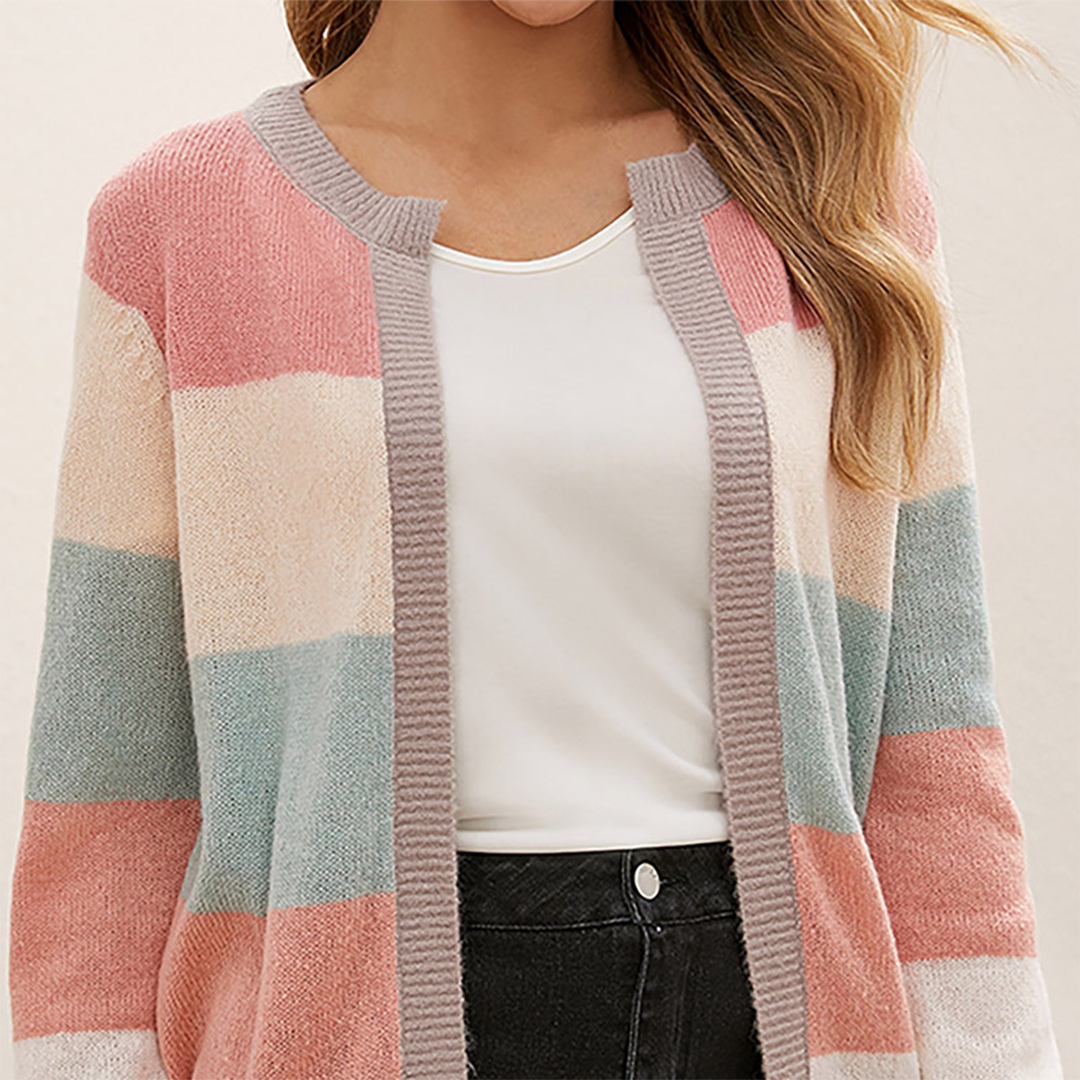 Femme Cardigan Ouvert Rayé Color Block Manches Longues Tricot Doux-74430-b7d7e3fb-8756-4304-aa65-510c351829d7