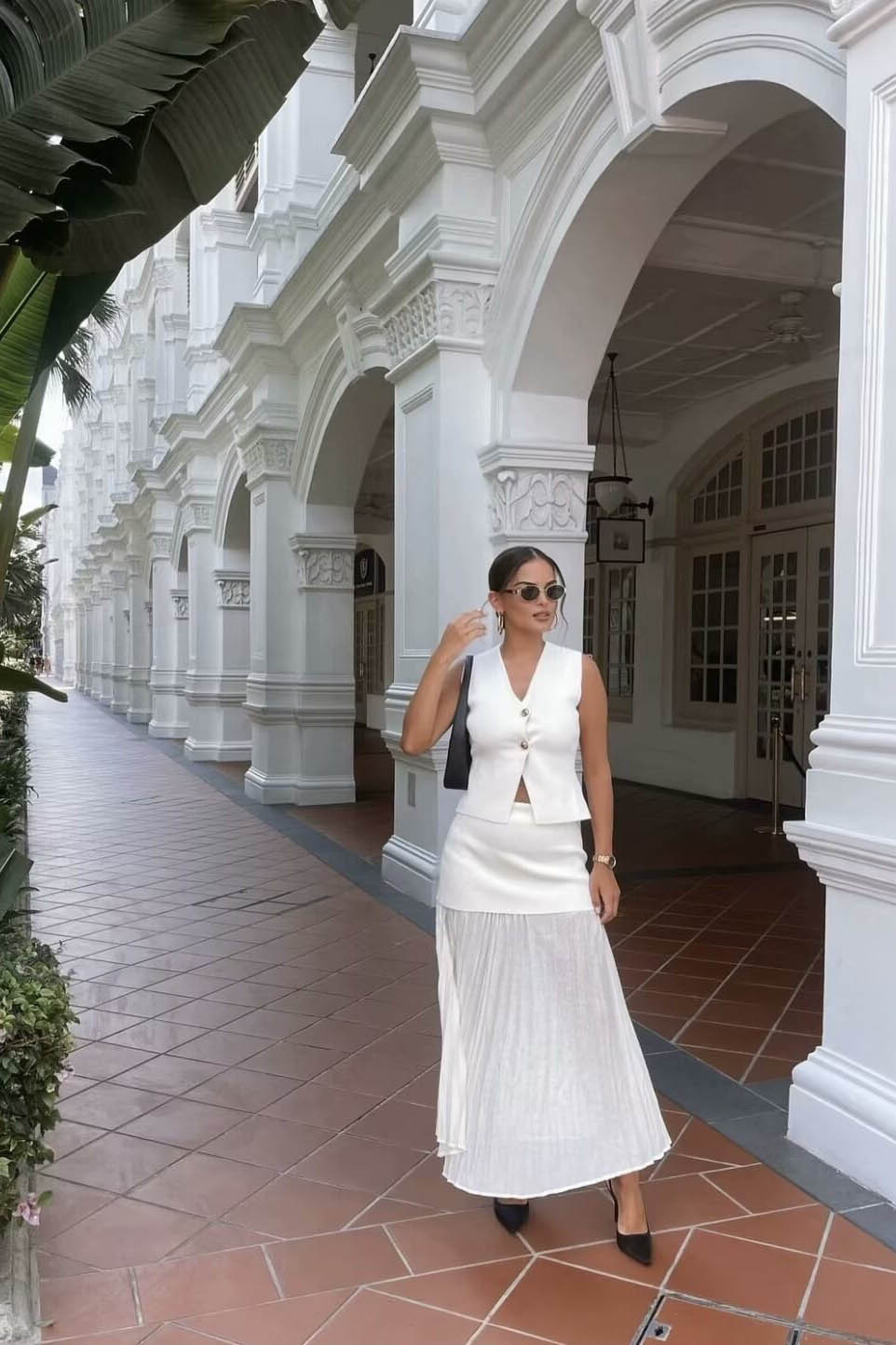 Ensemble Femme : Haut sans Manches & Jupe Midi Plissée-Skirt Sets-Marais Paris-Marais Paris