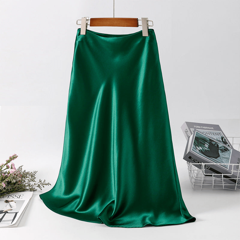 Jupe Midi Élégante en Satin - Design Taille Haute-Women Skirt-Marais Paris-Vert-XS-Marais Paris