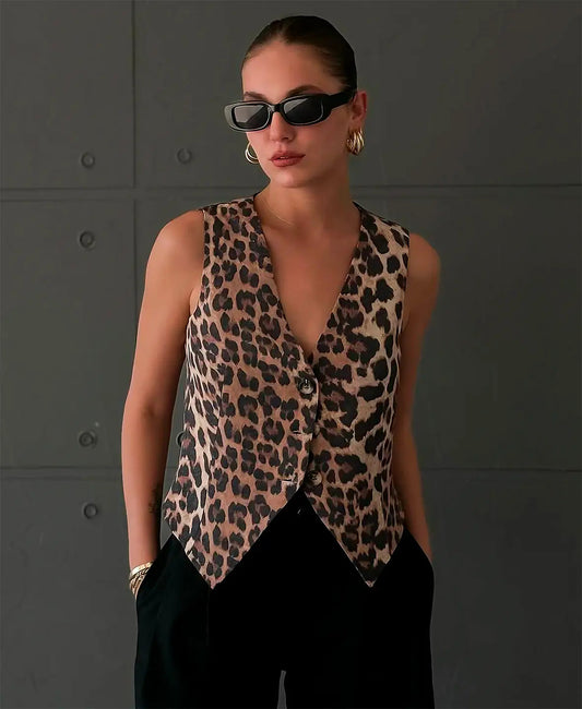 Gilet Femme Imprimé Léopard Boutonné - Style Tendance-vest-Marais Paris-XS-Marais Paris