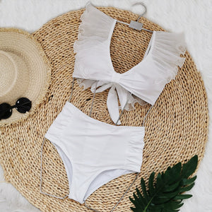Maillot de bain chic et moderne pour femmes, taille haute, volants-Swimwear-Marais Paris-Blanc-S-Marais Paris