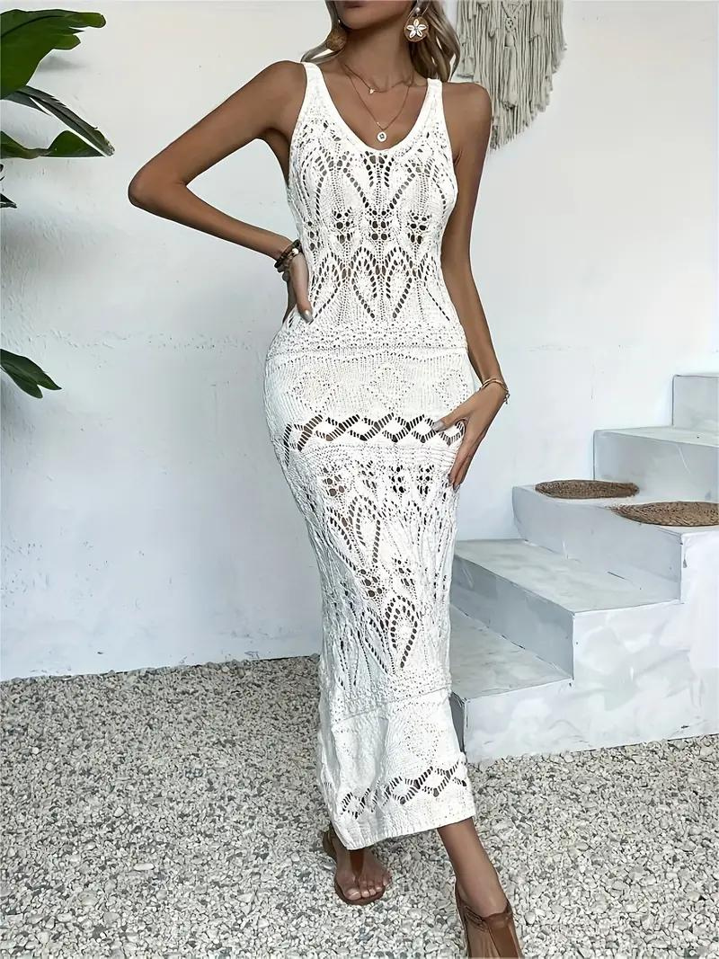 Robe Maxi Ajourée - Sans Manches, Coupe Flatteuse-Swimwear-Marais Paris-Blanc-S-Marais Paris