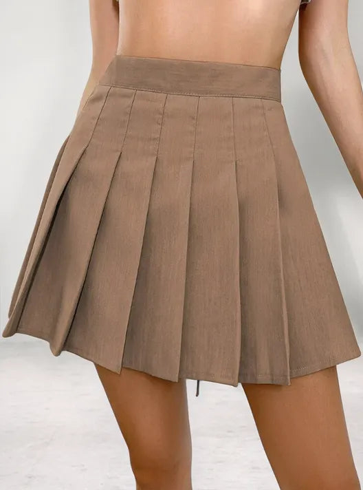 Jupe Plissée & Haut Court Femme - Ensemble Tendance - Taille Haute, Coupe A-Line-Marais Paris-Marron-XS-Marais Paris