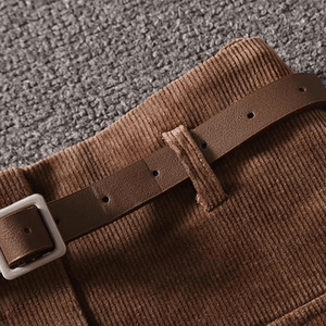 Jupe A-line en velours côtelé avec ceinture et poches-Women Skirt-Marais Paris-Marais Paris