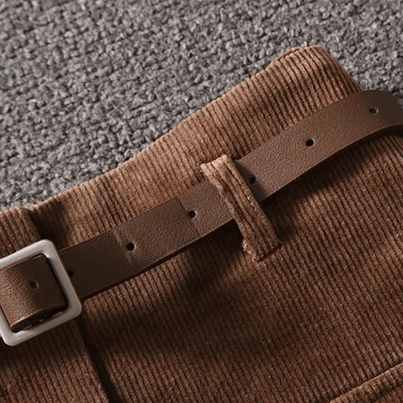 Jupe A-line en velours côtelé avec ceinture et poches-Women Skirt-Marais Paris-Marais Paris