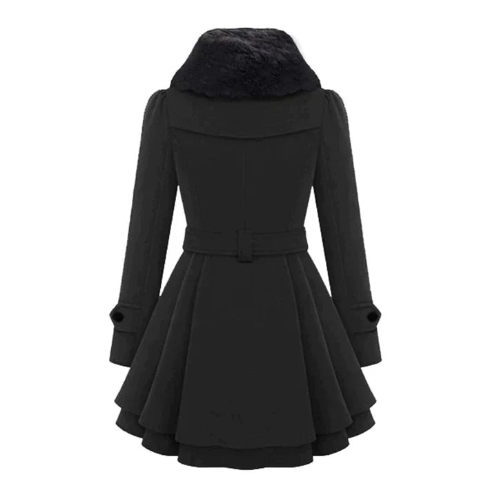 Manteau Femme Double Boutonnage Col Fausse Fourrure Jupe Évasée Ceinture-82347-c6bc08d7-1c9c-405c-853d-90d99968dff7