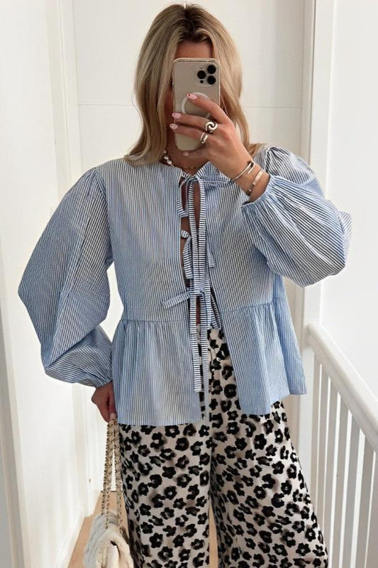 Marais Paris Robe Femme Rayée Manches Bouffantes Nœud Lavallière Bleu Blanc-83299-c72d5346-bc44-4d3d-aca9-523a14b670c6