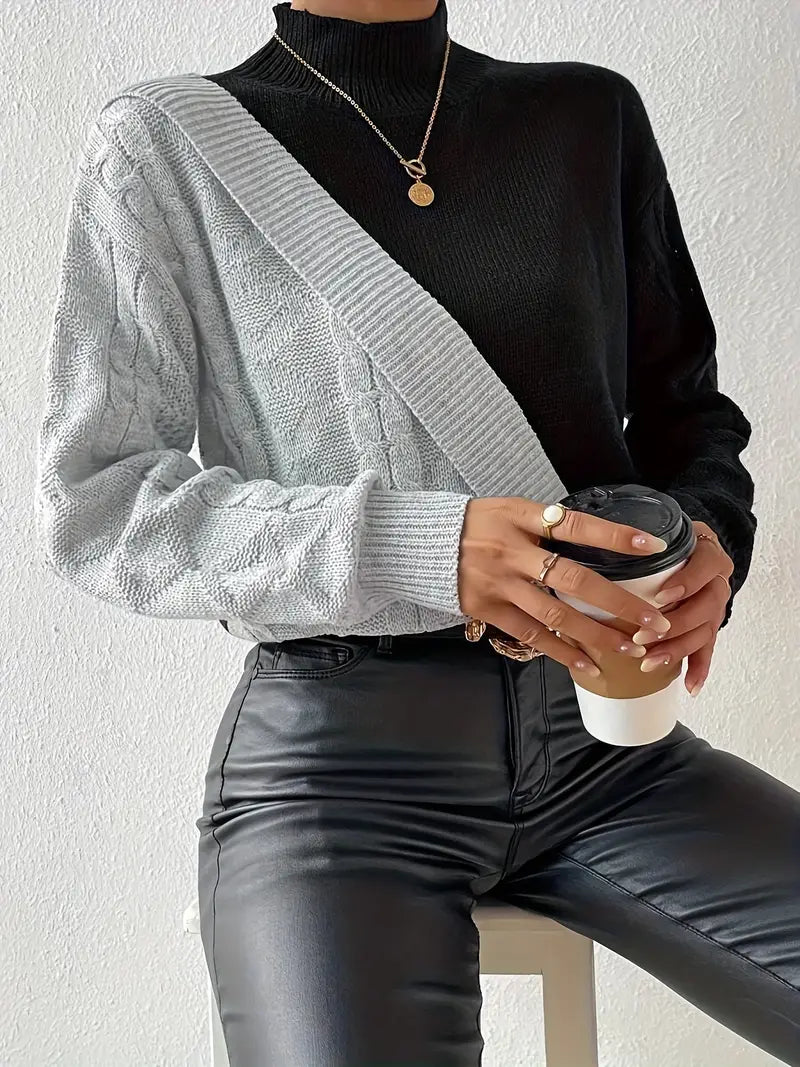 Pull Femme Col Roulé Color Block Maille Torsadée-54586-ba97541c-c33f-4ca9-898c-f6e52545e917
