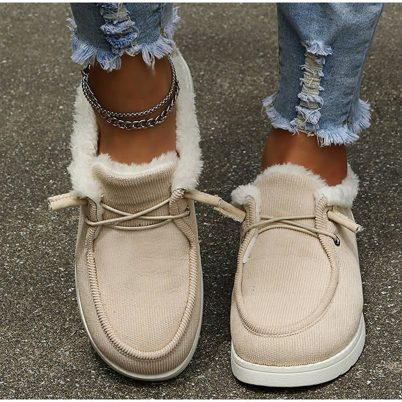 Chaussures Femme Velours Côtelé, Fausse Fourrure, Lacets, Semelle Caoutchouc-82593-ccfb85ac-1944-4996-8882-56559dc670b0