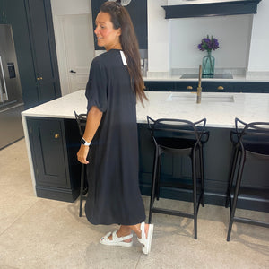 Robe Midi Détail Nœud Torsadé Manches Courtes-Marais Paris-Marais Paris