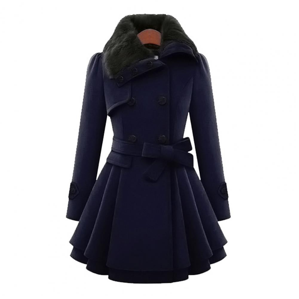 Manteau Femme Double Boutonnage Col Fausse Fourrure Jupe Évasée Ceinture-82347-d3a8113f-99a9-4977-8437-6e8abedad80e