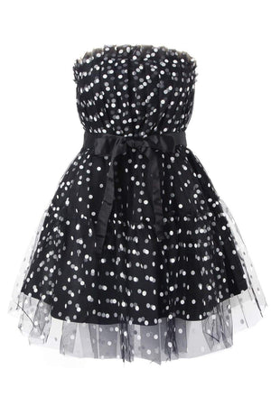 Robe à pois, sans bretelles, nœud satiné, jupe à volants-Dresses-Marais Paris-Marais Paris