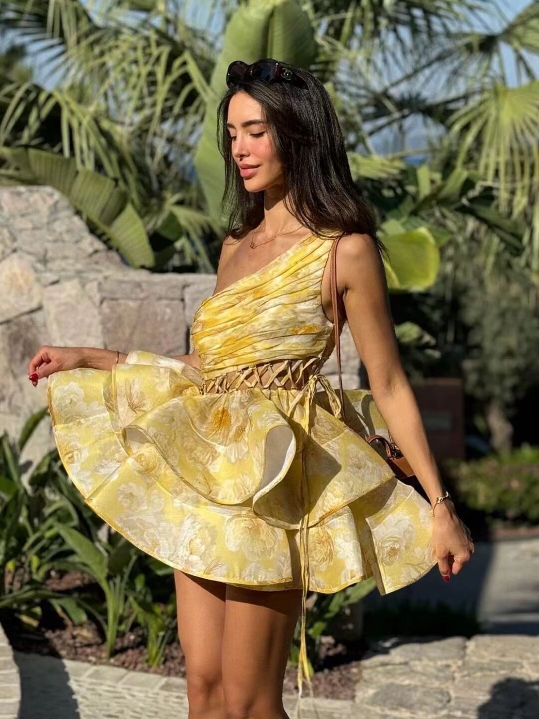 Robe Femme Fleurie Asymétrique Épaule Unique Jupe Volantée-83680-d42e66dd-3d9f-432e-b817-cb1c253e1d36