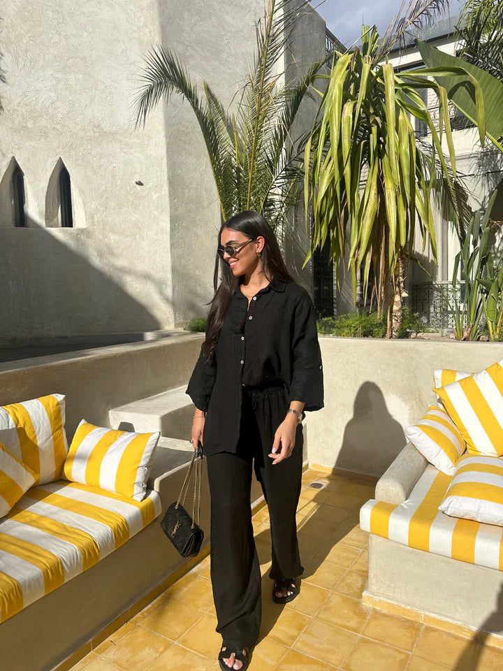 Ensemble Deux Pièces Femme – Chemise Boutonnée & Pantalon Ample Lin, Coupe Décontractée, Plusieurs Couleurs-82126-d5924fa9-7d2f-41b2-b744-1350b3c1ff9b