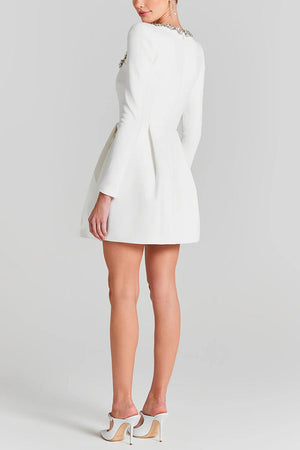 Robe Coupe A-Ligne, Encolure Carrée Ornée, Manches Longues-Mini Dress-Marais Paris-Marais Paris