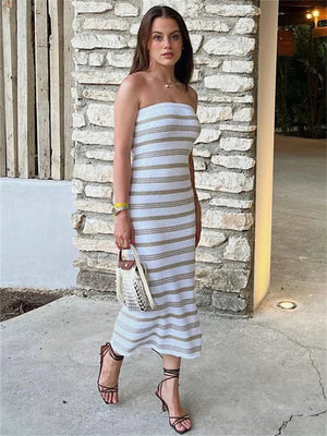 Robe Tricot Rayée Sans Bretelles pour Femme – Design Fluide Polyvalent Été Jour Soirée-81460-d8ed5fb8-953d-448f-a340-0570781f6856