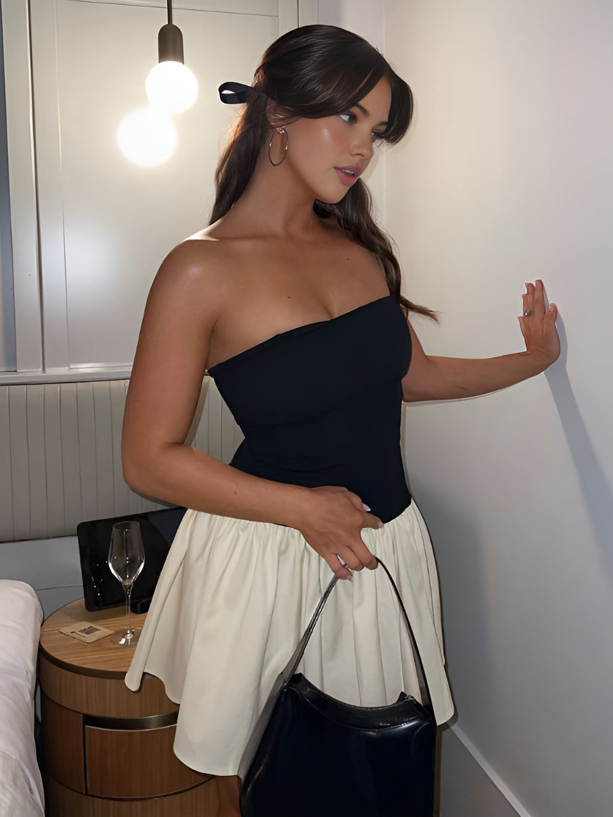 Robe Mini Bustier Femme Jupe Courte Évasée Design Minimaliste Polyvalente Été Jeune-81474-d943a59e-5054-4656-a16f-a26d7be2a7f2