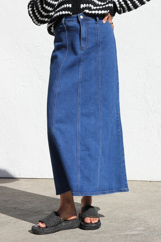 Jupe Midi Denim Femme Coupe Droite Classique-Skirts-Marais Paris-Marais Paris