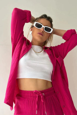 Ensemble Coordonné Détente - Chemise, Débardeur & Short Confortable-Shorts Sets-Marais Paris-Rose-S-Marais Paris