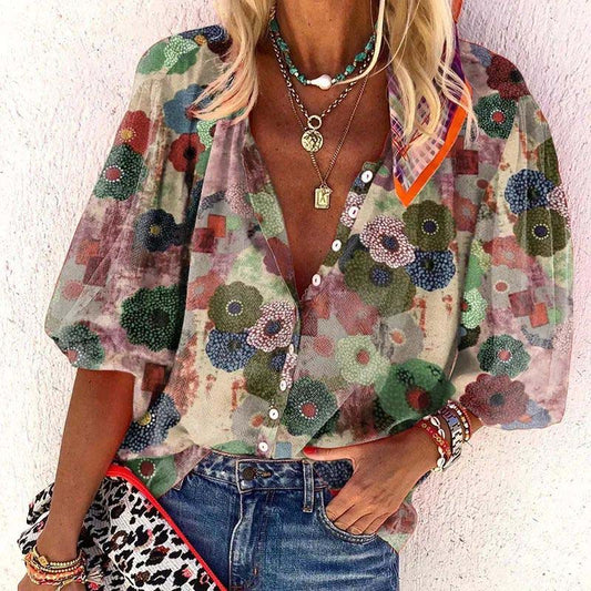 Chemisier Femme – Imprimé Floral Boutonné Manches Longues Élégant-83308-dde61c49-4233-4f3a-9d7a-7c7408dfabd6