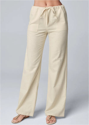 Pantalon Jambes Larges Coupe Décontractée Taille Cordon Poches-Pants-Marais Paris-Kaki-S-Marais Paris