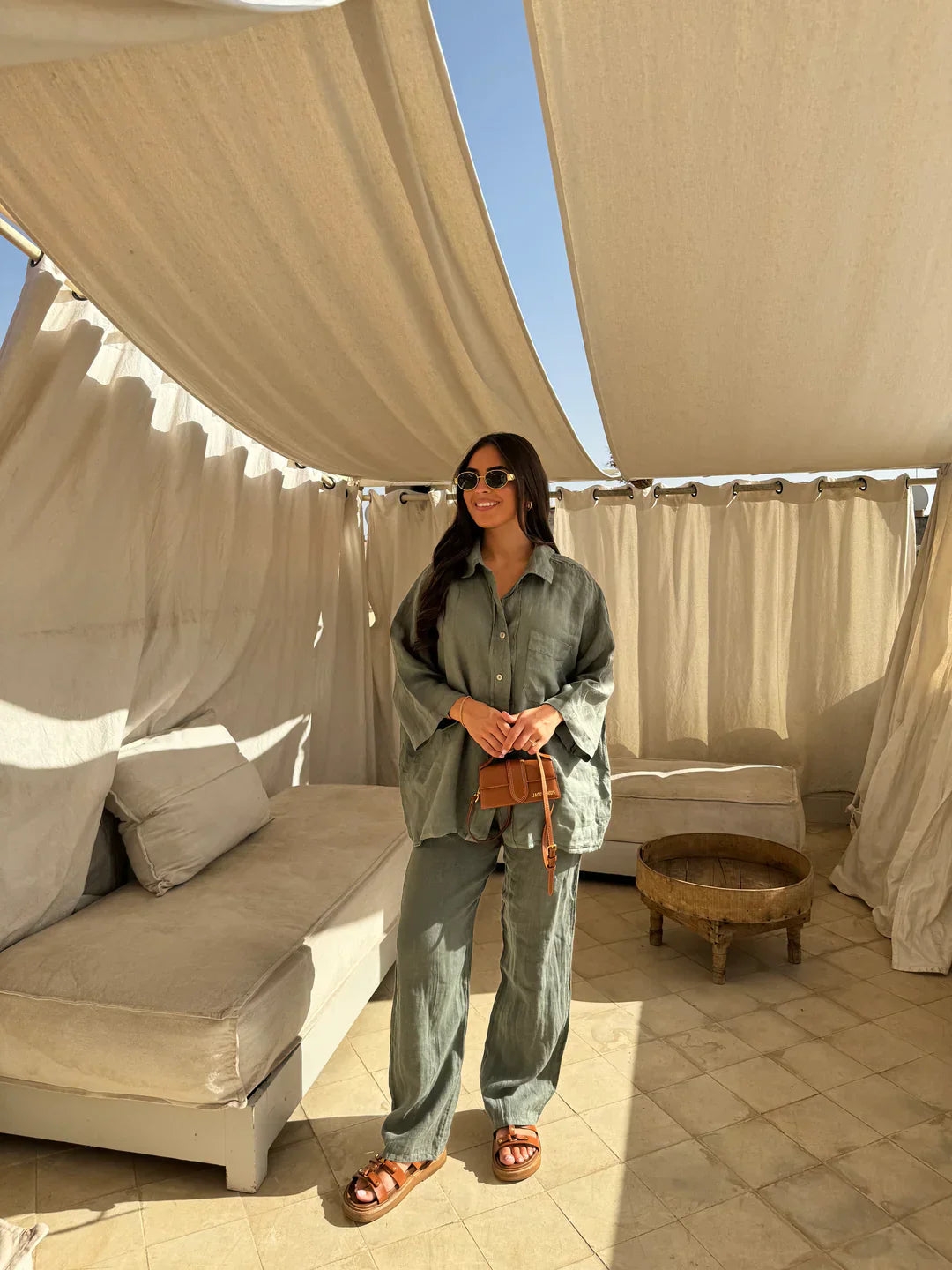 Ensemble Deux Pièces Femme – Chemise Boutonnée & Pantalon Ample Lin, Coupe Décontractée, Plusieurs Couleurs-82126-e0997b0f-e546-4397-a191-3aeb6d759500