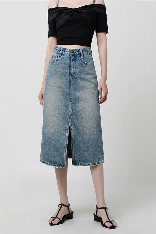 Jupe Midi Denim Fendue - Style Décontracté Vintage - Marais Paris-Maxi Skirts-Marais Paris-Bleu-25-Marais Paris