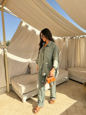 Ensemble Deux Pièces Femme – Chemise Boutonnée & Pantalon Ample Lin, Coupe Décontractée, Plusieurs Couleurs-82126-e309de9a-6e4c-4f25-885b-13fae0f03f4e