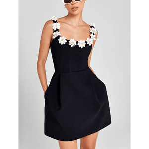 Marais Paris Robe Chic à Fleurs pour Soirées Élégantes-Women Dress-Marais Paris-Noir-S-Marais Paris