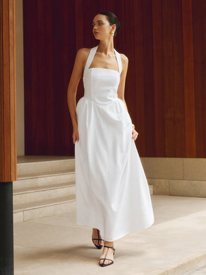 Robe Halter Femme - Coupe A-Line, Longueur Maxi/Midi-Old Money Style-Marais Paris-Blanc-S-Marais Paris
