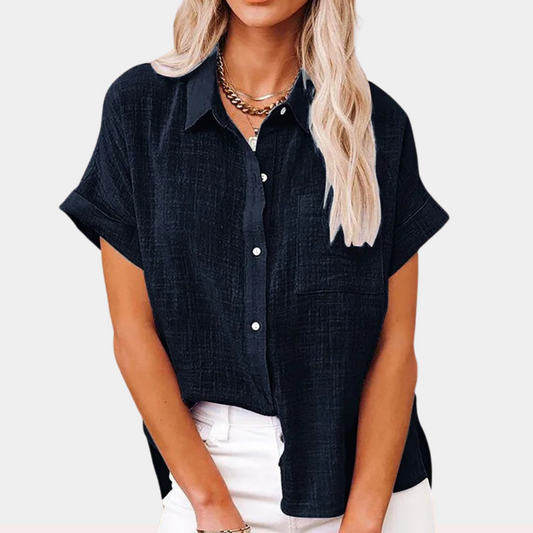 Chemise Boutonnée Femme - Manches Courtes, Coupe Décontractée-Shirts & Tops-Marais Paris-Noir-S-Marais Paris