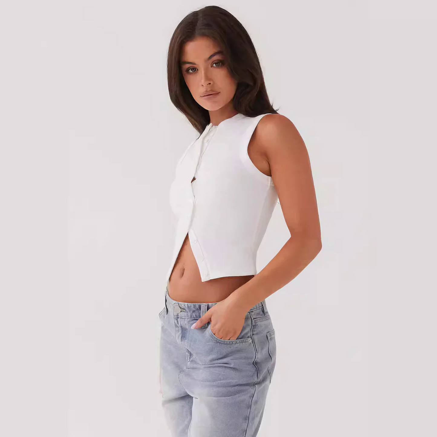 Robe Femme Côtelée Boutonnée Sans Manches, Style Polyvalent-83523-efc84e54-cf30-4300-bce1-8d4cbca791ba