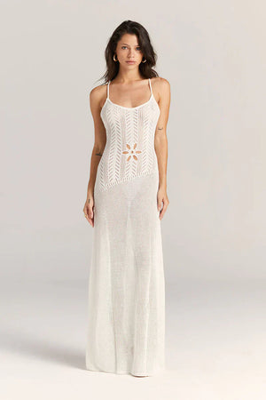 Marais Paris Robe Maxi Femme Maille Ajourée, Bretelles Fines, Découpes Florales-83282-efe282fd-6612-4820-8f85-26d34dbbae6d