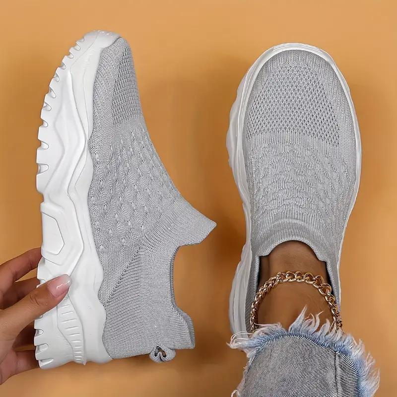 Slip-on Sneakers - Knit Upper, Chunky Sole - Athleisure Footwear-Shoes-Marais Paris-Gris-35-Marais Paris