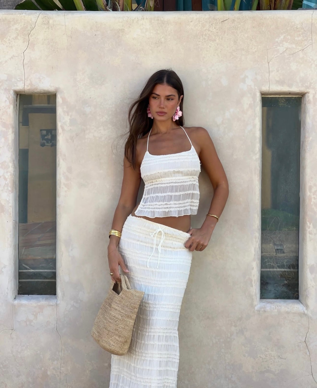 Ensemble Deux Pièces Femme – Haut Licou Texturé & Jupe Midi, Taille Cordon, Plusieurs Couleurs-83709-f05de6ed-c464-4d2c-a79d-a1fc4ee8847f