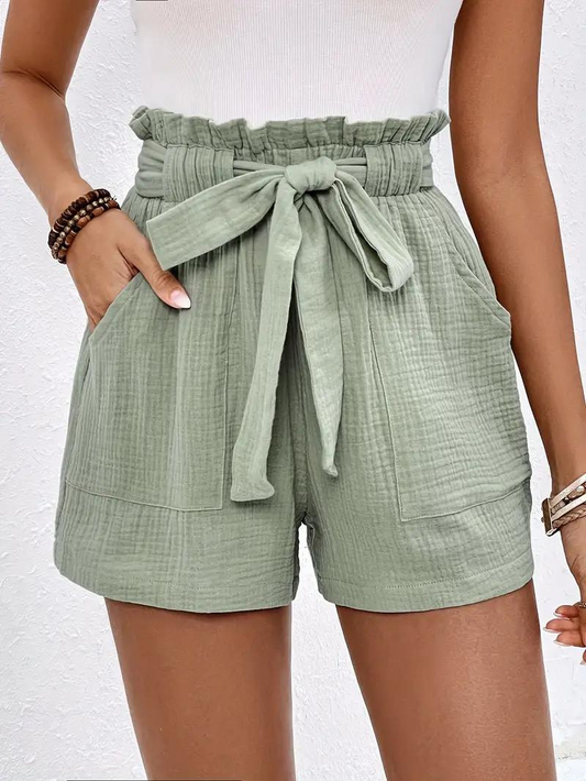 Shorts Taille Haute avec Ceinture - Coupe Décontractée, Poches-Marais Paris-Vert-XS-Marais Paris