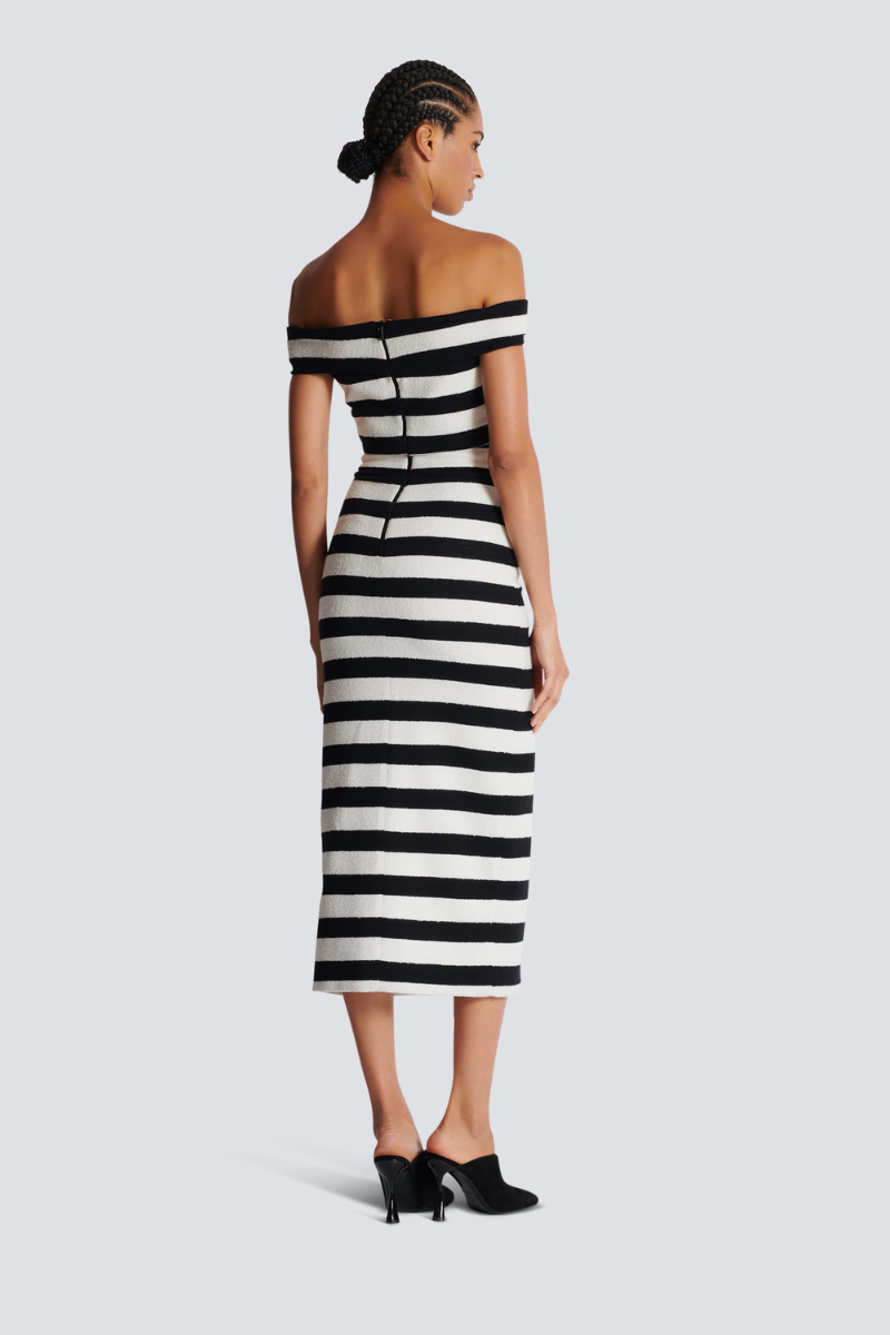 Robe Deux-Pièces Rayée - Ensemble Élégant avec Boutons Dorés-Sets-Marais Paris-Marais Paris
